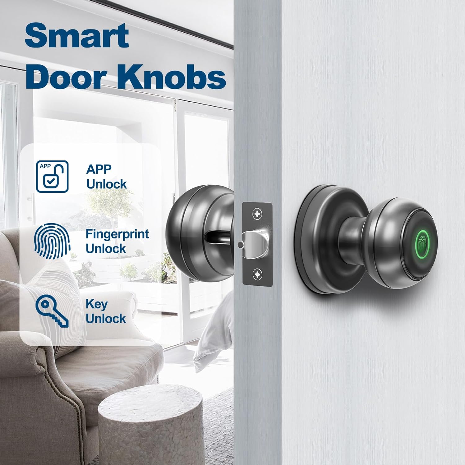 GeekTale Smart Door knob, Fingerprint Smart Lock Biometric Door knob with App Control, Great for Bedrooms,Cloakroom,Apartments Offices,Hotels Matte Black